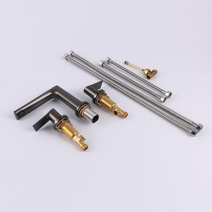 3 Hole Faucet for Bathroom Sink Hot and Cold Restroom Faucet Double Handle,Gun Gray
