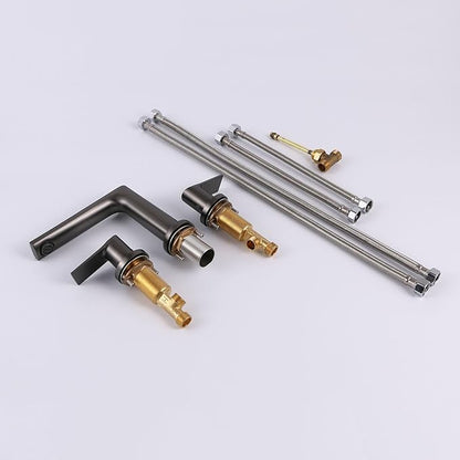 3 Hole Faucet for Bathroom Sink Hot and Cold Restroom Faucet Double Handle,Gun Gray
