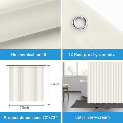 EHZNZIE Shower Curtain Liner Light Weight PEVA, Shower Liner 72x72 Inches, Waterproof, No Chemical Smell with 12 Rust Proof Metal Grommets for Bathroom Shower Curtain, Cream