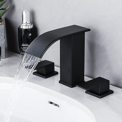 Bathroom Faucet 3 Hole, Matte Black Waterfall Bathroom Faucets, 8 Inch Widespread Modern Bathroom Sink Faucet & Parts, Wide Spread Touch On Three Hole 2 Handle Bath Vanity Faucet Mixer
