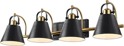 PAZALA Black and Gold Vanity Light, 4-Lights Farmhouse Vanity Light, Bathroom Light Fixtures Over Mirror, 24inch Modern Bathroom Wall lamp for Bath Mirror Living Room Cabinet Bedroom