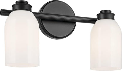 Kichler Shae 15" 2-Light Vanity Light with White Opal Glass in Black, for Bathroom Vanity, Powder Room, Over a Mirror, (15" W x 9" H), 55201BK
