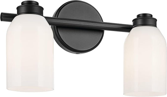 Kichler Shae 15" 2-Light Vanity Light with White Opal Glass in Black, for Bathroom Vanity, Powder Room, Over a Mirror, (15" W x 9" H), 55201BK