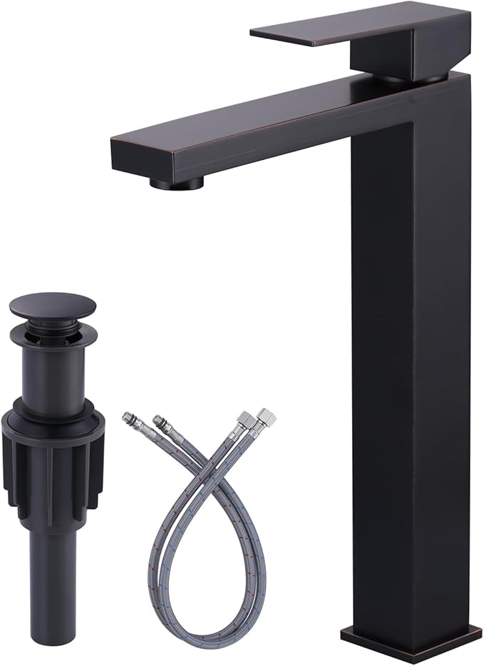 ARCORA Vessel Sink Faucet Oil Rubbed Bronze, Single Handle Tall Bathroom Faucet, Single Hole Lavatory Vanity Mixer Tap with Pop Up Drain and Supply Lines