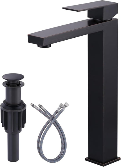 ARCORA Vessel Sink Faucet Oil Rubbed Bronze, Single Handle Tall Bathroom Faucet, Single Hole Lavatory Vanity Mixer Tap with Pop Up Drain and Supply Lines