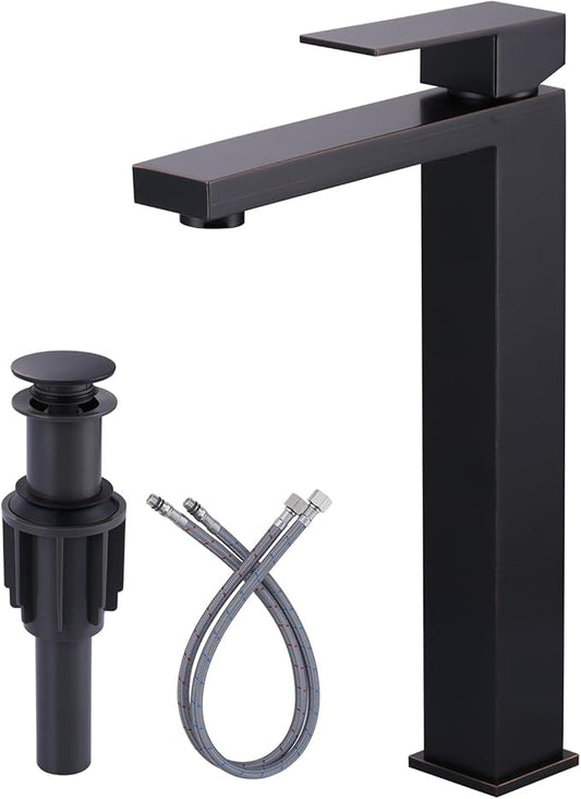 ARCORA Vessel Sink Faucet Oil Rubbed Bronze, Single Handle Tall Bathroom Faucet, Single Hole Lavatory Vanity Mixer Tap with Pop Up Drain and Supply Lines