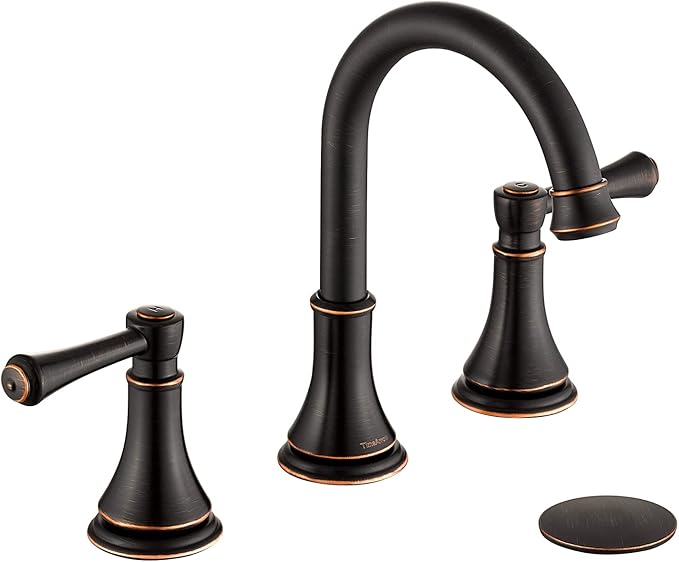 Oil Rubbed Bronze 8 inch Widespread Bathroom Sink Faucet 3 Holes with Pop-Up Drain, 2 Handle Modern Bathroom/Vanity/Lavatory Faucet with Brass 360° Swivel Spout, TAF830Y-ORB