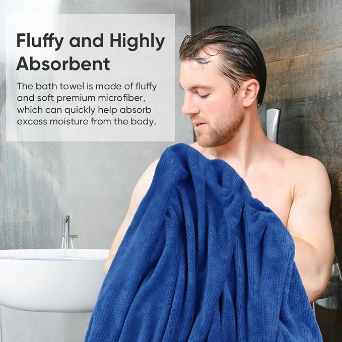 HOMEXCEL 4PK Bath Towel Set, 30x60 in, Absorbent Large Towels for Bathroom | Ultra Soft, Lightweight, Quick Dry Towels for Pool, Beach, Swim, Yoga, SPA, Blue