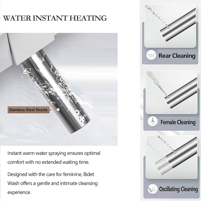Fixing Side Panel Control Elongated Bidet Toilet Seat with Warm Water Wash, Air Dryer, Heated Seat, LED Display, Self-Cleaning Nozzle, Night Light & Multiple Cleaning Modes