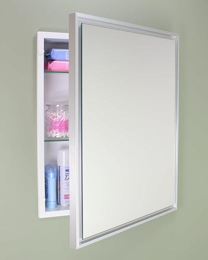 Fox Hollow Furnishings 16x20 Parker Metro Metal Framed Rectangle Recessed Bathroom Medicine Cabinet, Floating Mirror, 14x24 in-Wall Opening, Adjustable Glass Shelves, Magnet Close, Brushed Nickel