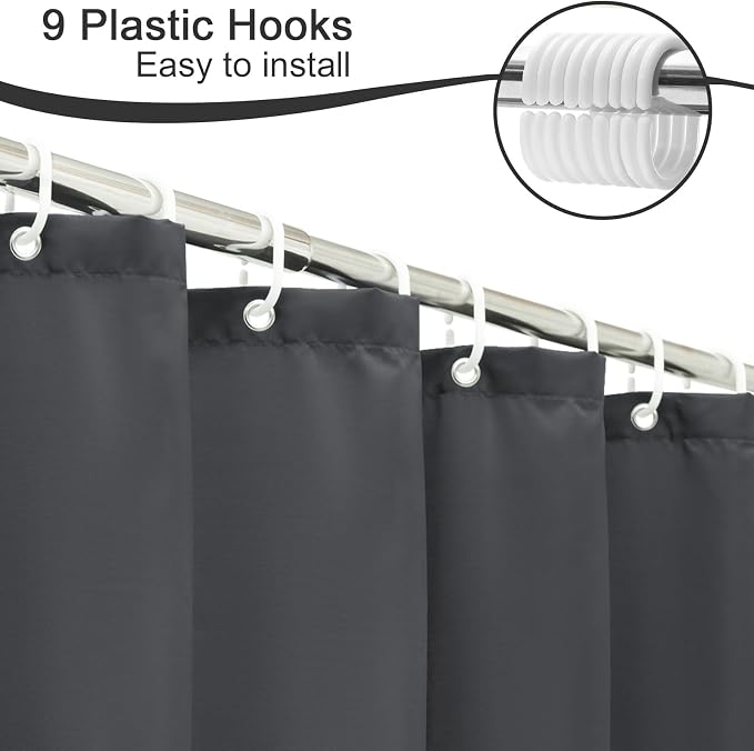 AooHome Fabric Shower Curtain 54 Width x 72 Height Inch, Solid Color Bath Curtain with Hooks for Hotel, Water Repellent, Dark Grey