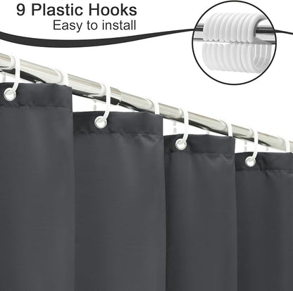 AooHome Fabric Shower Curtain 54 Width x 72 Height Inch, Solid Color Bath Curtain with Hooks for Hotel, Water Repellent, Dark Grey