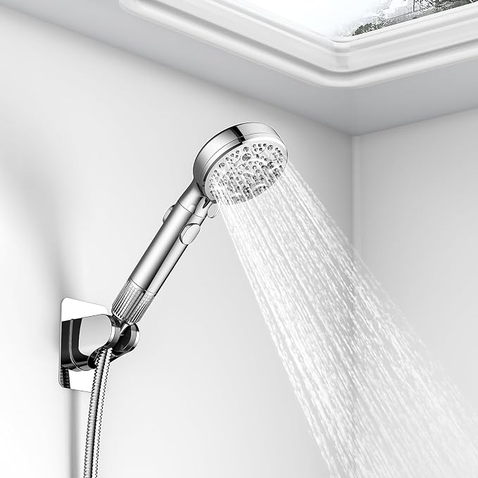 RV Shower Head with Hose ，High Pressure 9 Mode Shower head with on off switch, Filtered shower head, Shower Head for RV/Campers, Travel Trailer, Motorhome for Water Saving（Chrome）