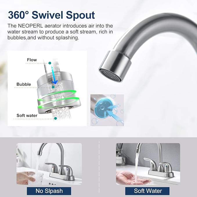 Bathroom Sink Faucet with Pop-up Drain Assembly, 4 Inch 2 Handle Centerset Faucet - Temperature Control, Easy to Install, Durable & Safety - Lavatory Faucet Brushed Nickel, Easy to Clean