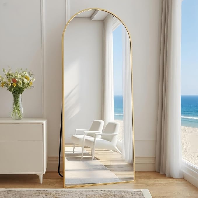 Dewfig Mirror Full Length, 64"X20" Arched Floor Mirror, Gold | Aluminum Alloy Frame Full Body Mirror, HD Shatterproof Tempered Glass, Lean/Stand/Wall for Living Room,Bedroom, Dressing Room
