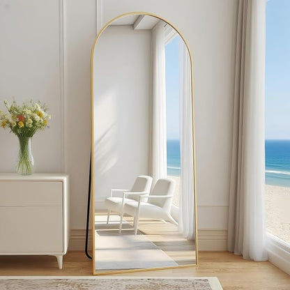 Dewfig Mirror Full Length, 64"X20" Arched Floor Mirror, Gold | Aluminum Alloy Frame Full Body Mirror, HD Shatterproof Tempered Glass, Lean/Stand/Wall for Living Room,Bedroom, Dressing Room