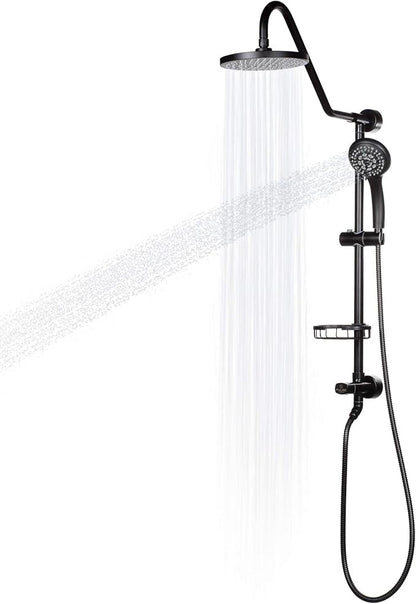 PULSE ShowerSpas Kauai III Matte Black Rain Shower Head with Handheld Spray - 1.8 GPM, 8" Showerhead, 5-Function HandShower, Adjustable Slide Bar - Shower Heads with Handheld Spray Combo