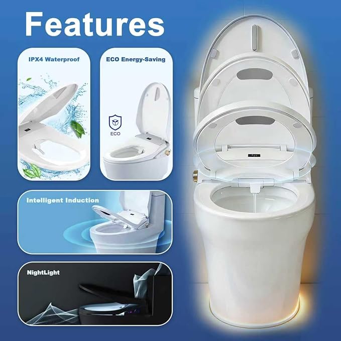 Bidet Toilet Seat,Heated Bidet Seat with Adjustable Warm Water & Pressure,Feminine & Front Rear Wash,Self-Clean Nozzle,Night Light,Slow Close Lid,Display Screen,Wireless Remote,Elongated