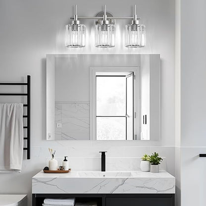 3 Light Crystal Bathroom Light Fixtures, Brushed Nickel Vanity Mirror Lights, Crystal Bath Vintage Wall Mounted Lamps Wall Light Fixtures for Bathroom, Living Room