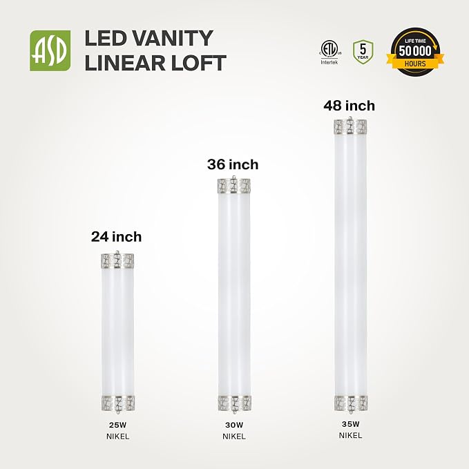 ASD 24 Inch LED Bathroom Vanity Light, 5CCT 2700K-5000K 25W, Dimmable Bathroom Light Fixtures, Modern Vanity Lights for Bathroom Lighting Fixtures Over Mirror, Wall Light Bar, Brushed Nickel, ETL