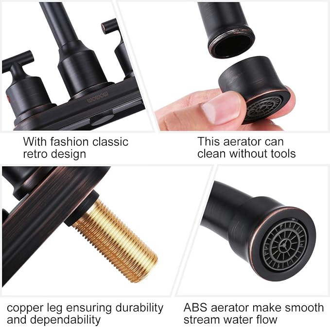 WOWOW Oil Rubbed Bronze Bathroom Faucet for Bathroom Sink Faucet 3 Hole Lavatory Faucet 2 Handle Vanity Faucet with Drain and Supply Hose Mixer Tap High Arc Swivel Spout