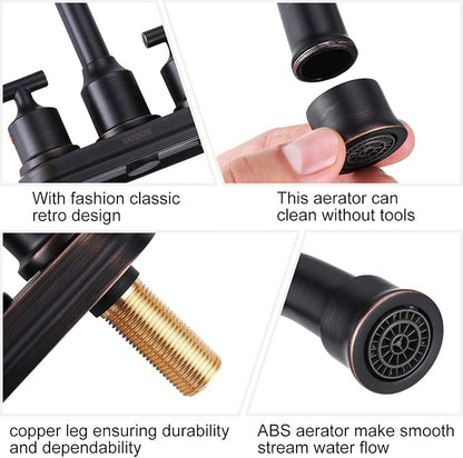 WOWOW Oil Rubbed Bronze Bathroom Faucet for Bathroom Sink Faucet 3 Hole Lavatory Faucet 2 Handle Vanity Faucet with Drain and Supply Hose Mixer Tap High Arc Swivel Spout