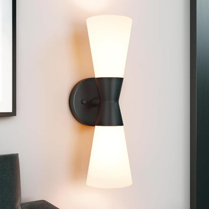 Bathroom Wall Sconce, Modern Indoor Vanity Light Fixtures 15",Up Down Lighting, Wall Mount Lamp for Living Room Bedroom Hallway Stairway Fireplace Mirror E26 Base 1PC White&Black