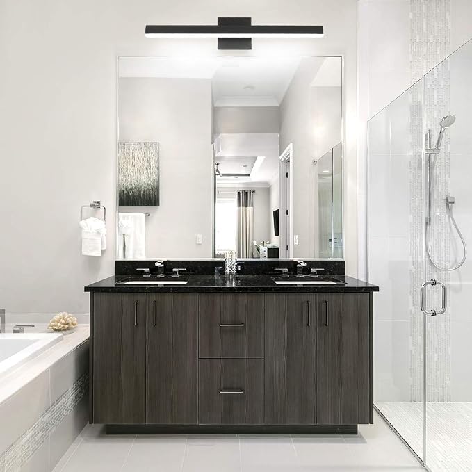 Aipsun 23.6 inch Modern Black Vanity Light LED Bathroom Vanity Light Fixtures Black Wall Light for Bathroom (White Light)