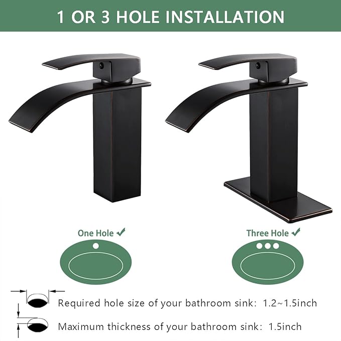 VOTON Bathroom Faucets Oil Rubbed Bronze Modern Single Handle Waterfall Sink Faucet for 1 or 3 Holes with Deck Plate, Rv Sink Camper Farmhouse Bathroom Utility Remodel Faucet