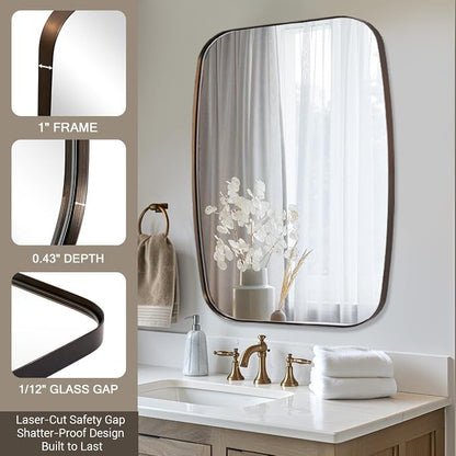 Bronze Bathroom Mirror, 24x32 Oblong Vanity Mirror with Stainless Steel Metal Frame, Oil Bronze Oval Mirror for Over Sink, Modern Anti Rust Wall Mounted
