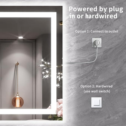 LOAAO 55X36 LED Bathroom Mirror with Lights, Anti-Fog, Dimmable, Backlit + Front Lit, Lighted Bathroom Vanity Mirror for Wall, Memory Function, Tempered Glass, ETL Listed | Anti-Fog, Dimmable, 3 Color Temperature, Backlit + Front Lit, Memory Function, ...