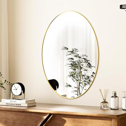 Koonmi Gold Oval Bathroom Mirror, 24"x32" Oval Mirror for Wall | Shatterproof Bathroom Vanity Mirror for Bedroom Living Room Entryway, Horizontal or Vertical, Hardware Included