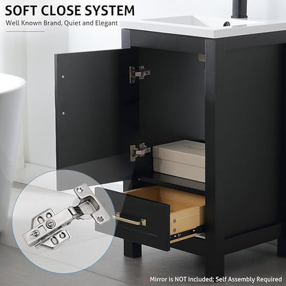 eclife 18" Bathroom Vanities with Sink Combo, Modern Thickened Wood Bathroom Storage Cabinet w/Undermount Sink, Matte Black Faucet Drain, Painted Surface, Black