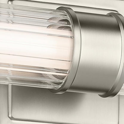 Kichler Laurene LED Bath Bar Light, Brushed Nickel | Linear vanity light with clear fluted glass for bathroom mirrors (31" x 5"), 55197NILED