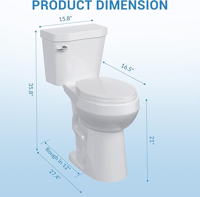 Two-Piece Toilets for Bathrooms, Height 21" Extra Tall, Round with Soft Close Seat, Power Flush 1.28 GPF