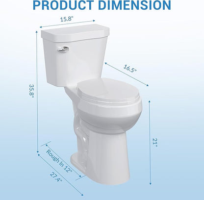 Two-Piece Toilets for Bathrooms, Height 21" Extra Tall, Round with Soft Close Seat, Power Flush 1.28 GPF