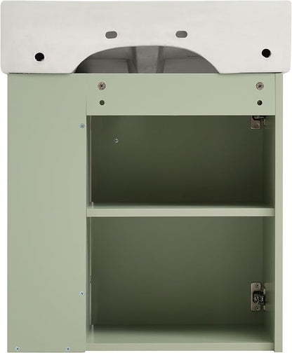 Merax 20" Floating Wall Mounted Bathroom Vanity, Modern Bathroom Storage Cabinet with Doors & Side Storage, Soft-Close System, Single Basin Vanity Set,Green