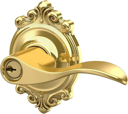 SCHLAGE Accent Lever with Brookshire Trim Keyed Entry Lock in Bright Brass