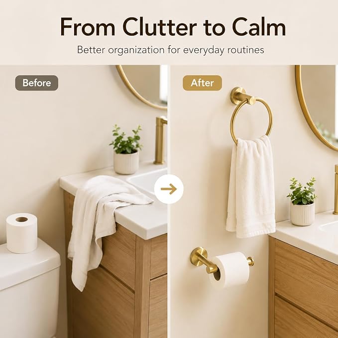Toilet Paper Holder Towel Ring Brushed Gold Bathroom Hardware Hand Towel Holder Bathroom Accessories Set Wall Mount Stainless Steel 2 Pieces