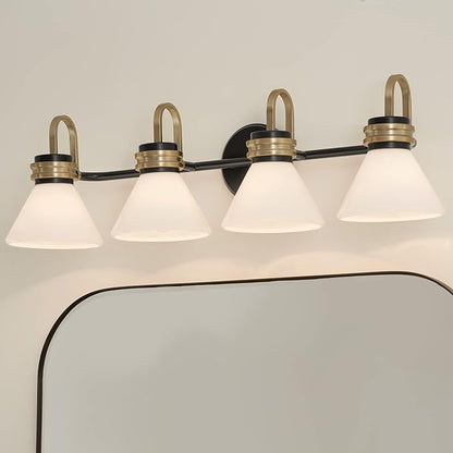 Kichler Farum 34" 4-Light Vanity Light with Opal Glass in Black, for Single or Double Vanity, Over a Mirror, Powder Room, Bathroom, (34" W x 9.5" H), 55156BK