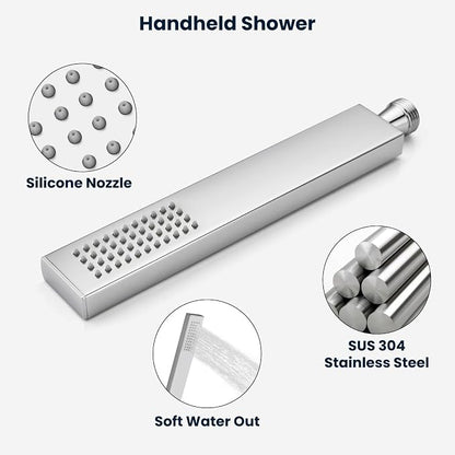 gotonovo Rainfall Shower System with Full Body Jets 4pcs Polished Chrome | 12’’ Rainfall Shower Head with Handheld Spray Combo,Wall Mount,Rough-in Valve and Trim Kit,Brass Body Message Jets,All Metal