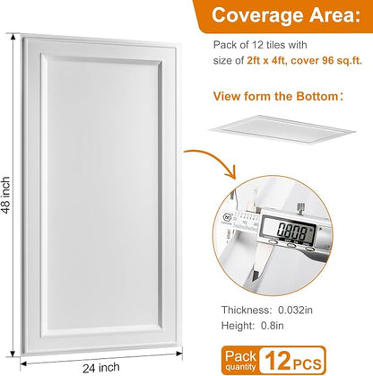 WOWSTAR 12-Pack 2x4ft Drop Ceiling Tiles, Waterproof Glue up Ceiling Panels, Modern Style 3D Wall Panels, White | PVC ceiling panels, 2x4 ft, waterproof, glue-up install, basement kitchen bathroom, 12-pack