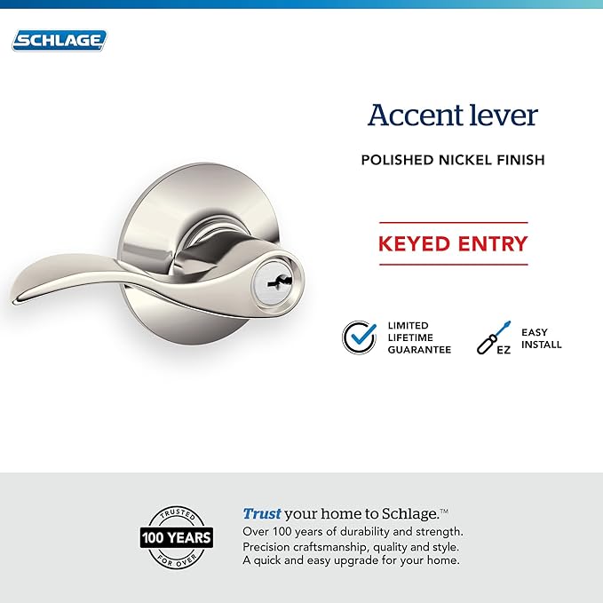 SCHLAGE Accent Lever Keyed Entry Lock in Polished Nickel - F51A ACC 618