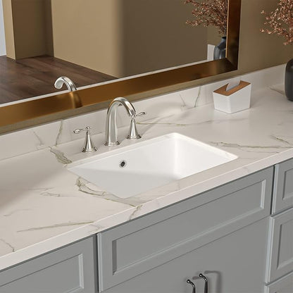 Lordear 17x12 Inch Undermount Bathroom Sink Vanity Small Sinks Rectangle Pure White Porcelain Ceramic Bath Lavatory Vanity Sink Basin with Overflow