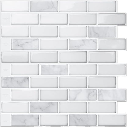 LONGKING Peel and Stick Subway Tile Backsplash for Kitchen, Vertical Strip Design, White Marble Tile, Waterproof Wall Sticker for Kitchen & Bathroom | Peel and stick backsplash, self-adhesive wall tile, White Marble, vertical strip, waterproof, kitchen...