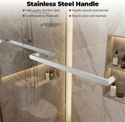 Aluminum Alloy Sliding Shower Door, Adjustable 50"-60" W x 72" H, Dual 8mm (5/16") Tempered Glass with Coating, Brushed Anodized Aluminum Frame & Brushed Nickel Square Track