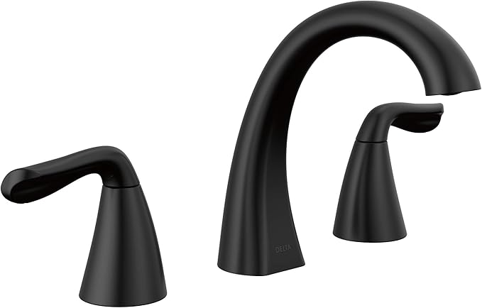 Delta Arvo Matte Black Bathroom Faucet 3 Hole, 8 Inch Widespread Bathroom Sink Faucet for Vanity, Push-Pop Drain Assembly, Matte Black 35840LF-BL