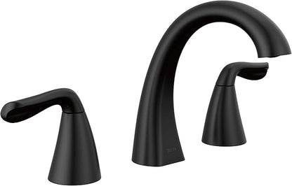 Delta Arvo Matte Black Bathroom Faucet 3 Hole, 8 Inch Widespread Bathroom Sink Faucet for Vanity, Push-Pop Drain Assembly, Matte Black 35840LF-BL