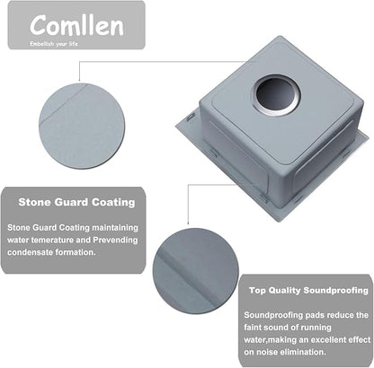 Comllen 15 x 15 inch Drop in Bar Sink, 18 Gauge Stainless Steel, 9 inch Deep, Brushed Nickel, Single Basin Small 15 Kitchen Sink for Outdoor Wet Bar Prep RV Yard Office Laundry Utility with Drainer