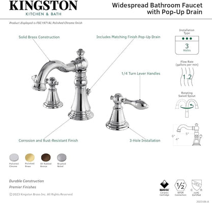 Kingston Brass FSC1971AL English Classic Widespread Lavatory Faucet, 5-5/16" Spout Reach, Polished Chrome
